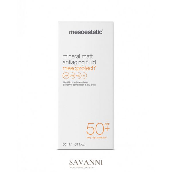 Мінеральний матуючий флюїд для жирної шкіри spf 50+ Mesoestetic Mineral matt antiaging fluid (50 spf) 500111 фото 1 savanni.com.ua